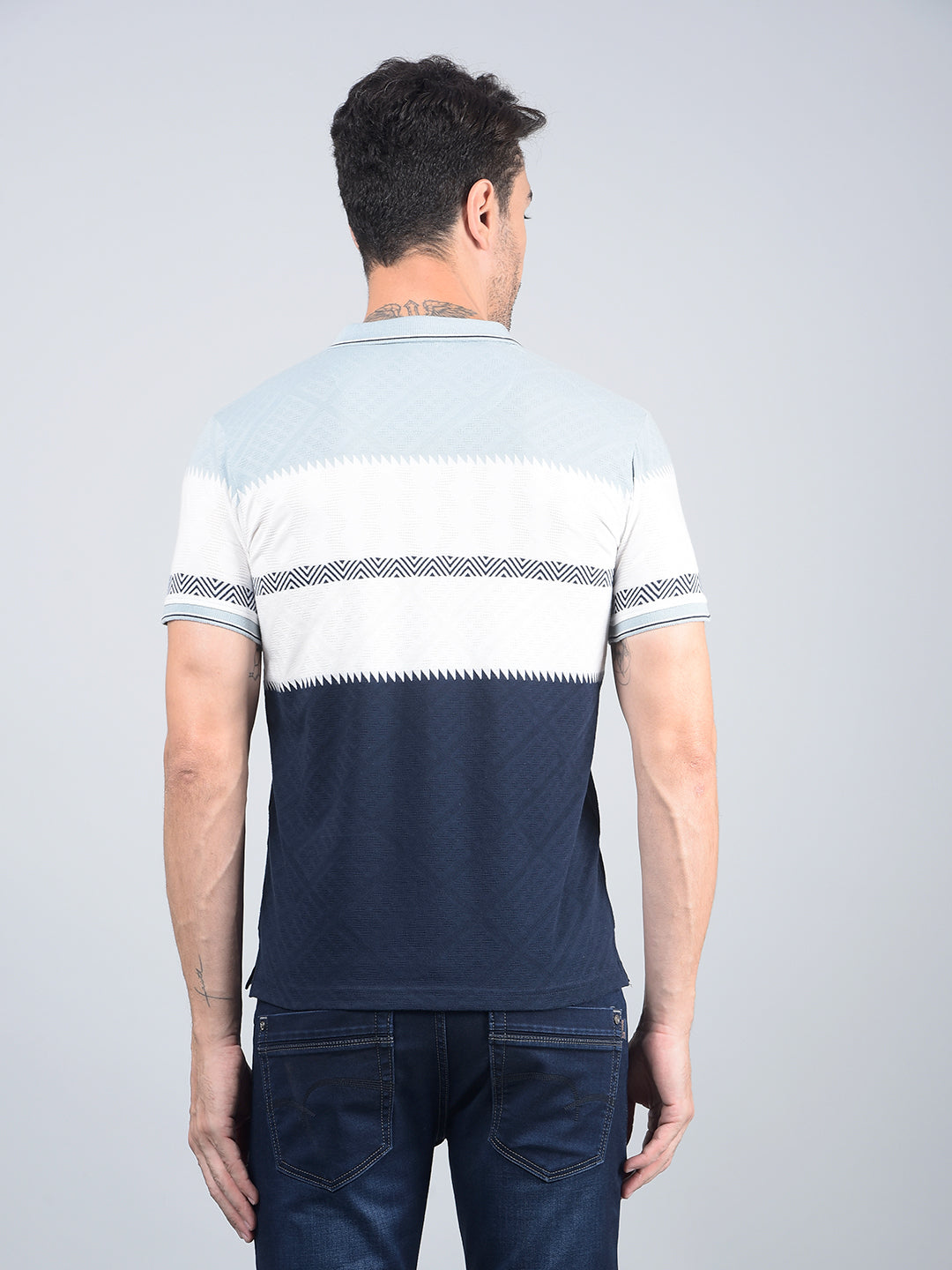 Blue Horizontal Stripes Polo Neck T-Shirt-Men T-Shirts-Crimsoune Club