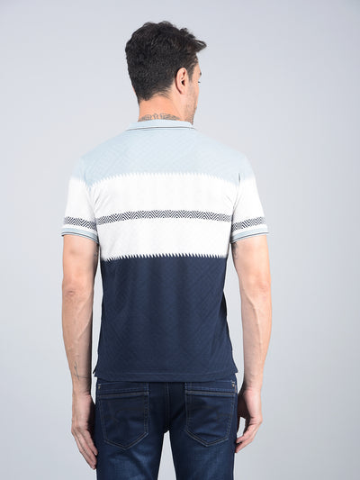 Blue Horizontal Stripes Polo Neck T-Shirt-Men T-Shirts-Crimsoune Club
