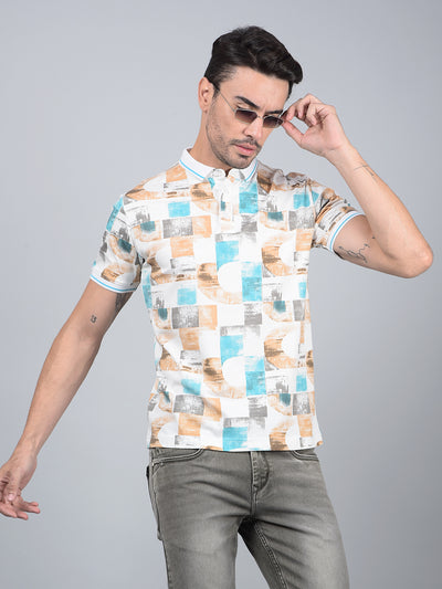 Brown Printed Polo Neck T-Shirt-Men T-Shirts-Crimsoune Club