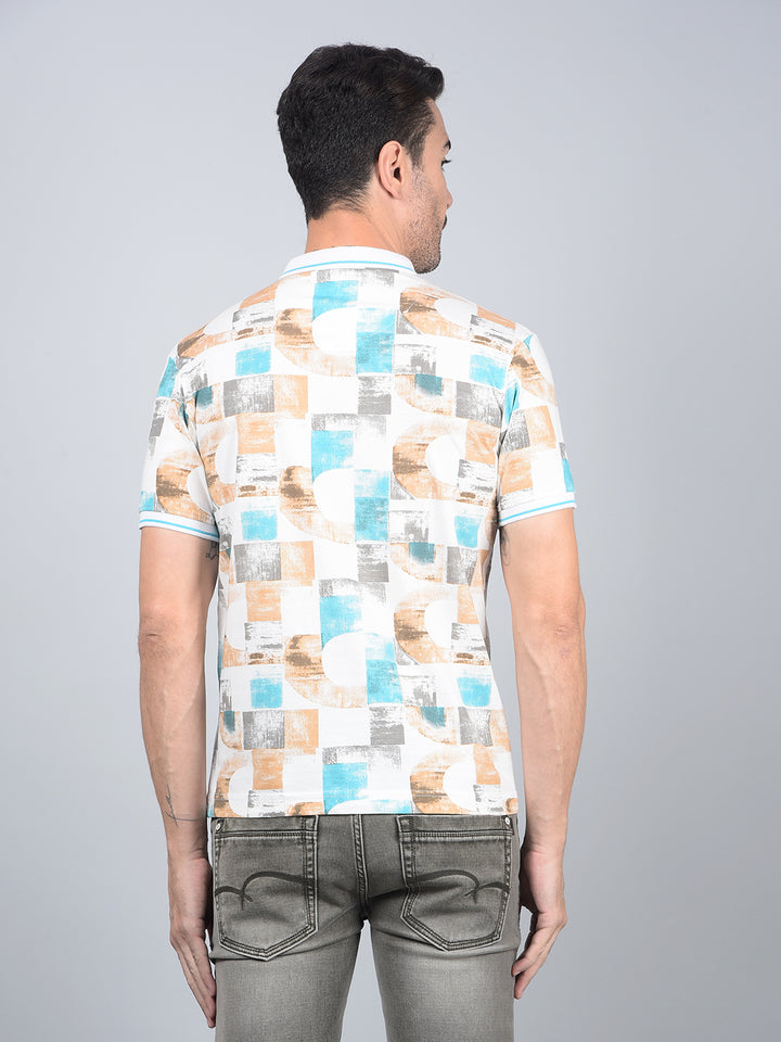 Brown Printed Polo Neck T-Shirt-Men T-Shirts-Crimsoune Club