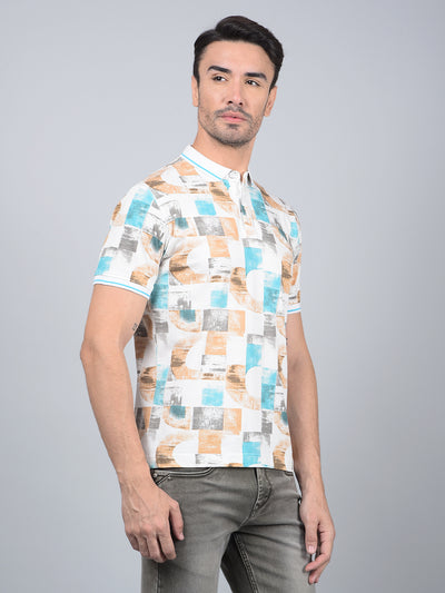 Brown Printed Polo Neck T-Shirt-Men T-Shirts-Crimsoune Club