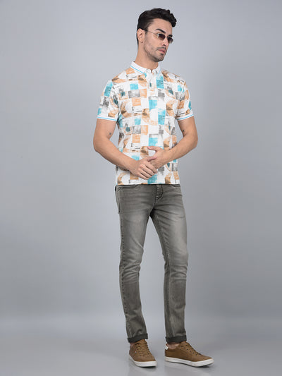 Brown Printed Polo Neck T-Shirt-Men T-Shirts-Crimsoune Club