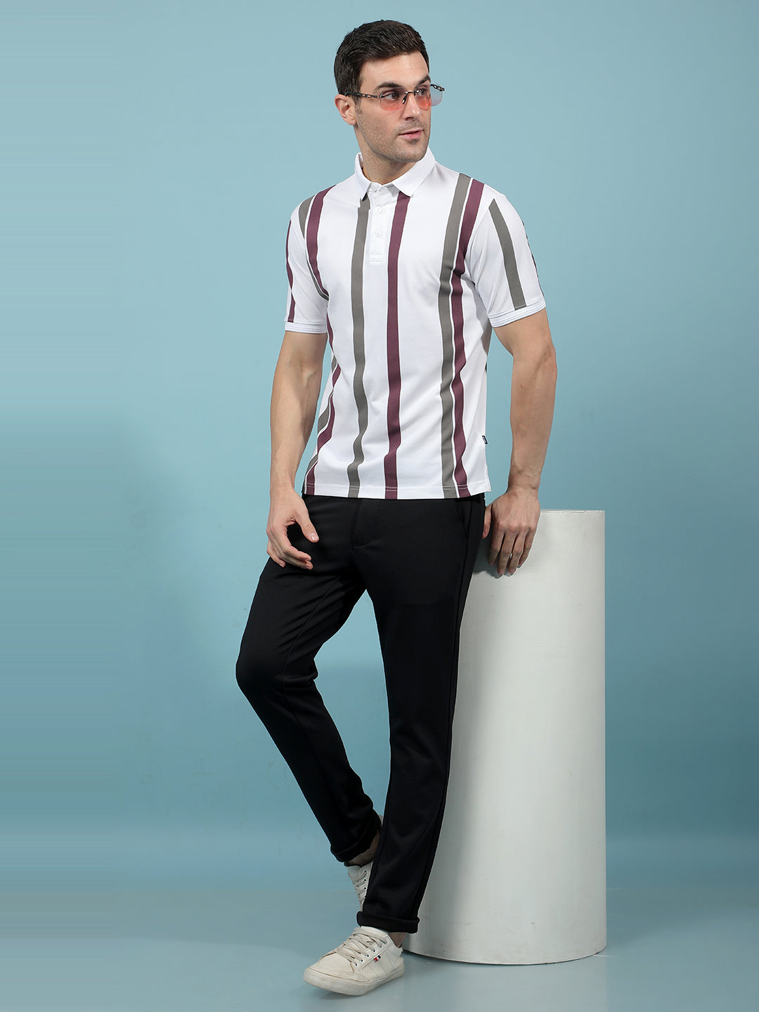 Multi-Color Vertical Stripes Polo-Neck T-Shirt-Men T-Shirts-Crimsoune Club