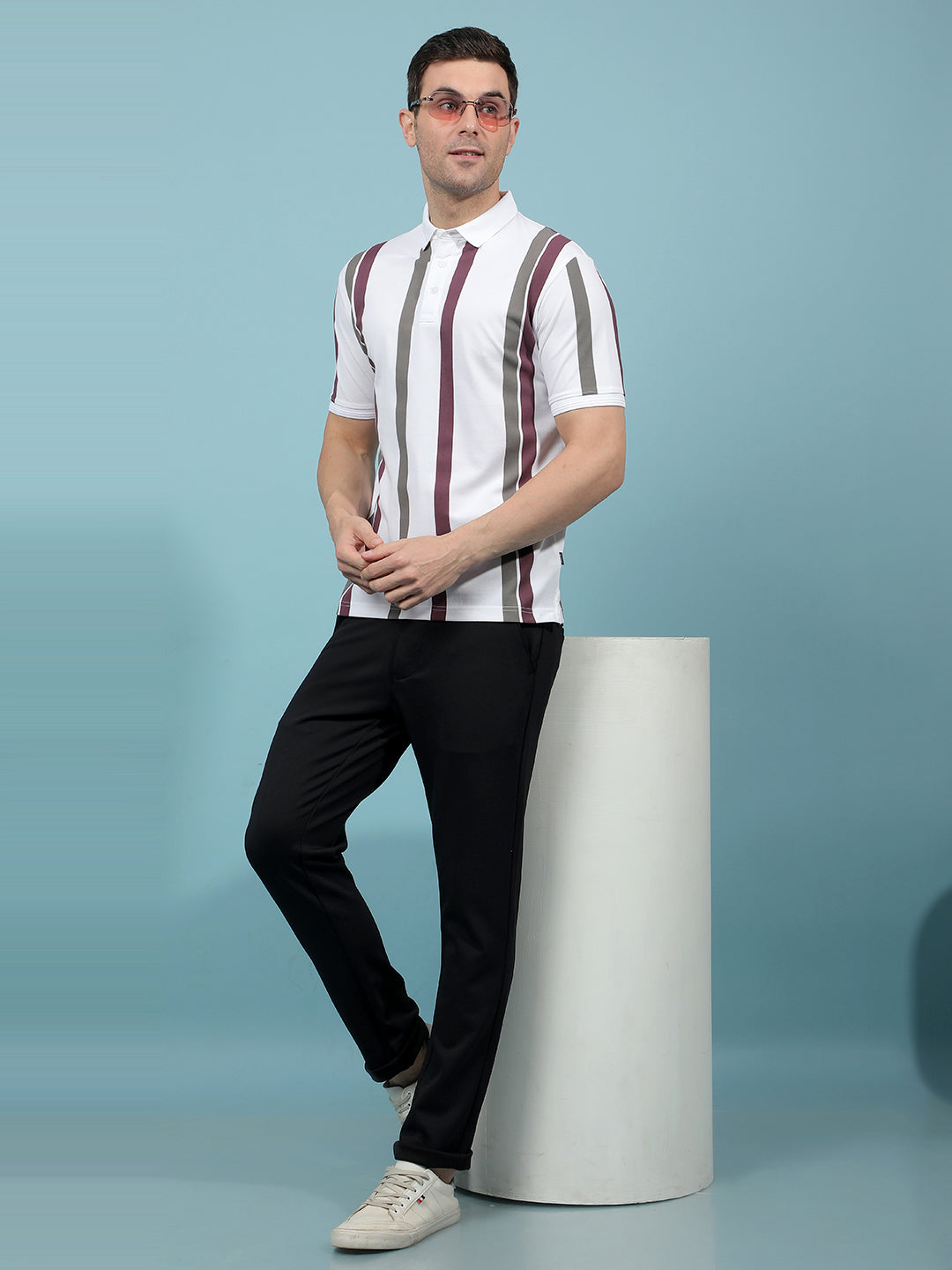 Multi-Color Vertical Stripes Polo-Neck T-Shirt-Men T-Shirts-Crimsoune Club