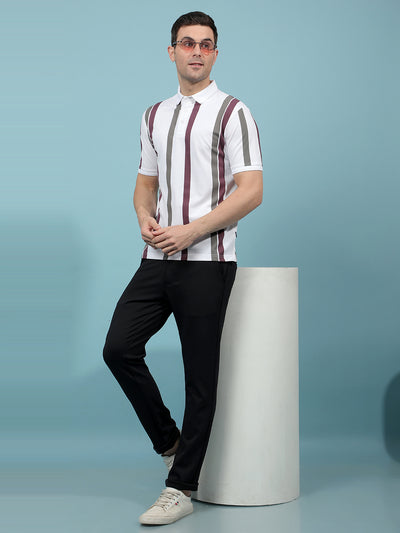 Multi-Color Vertical Stripes Polo-Neck T-Shirt-Men T-Shirts-Crimsoune Club