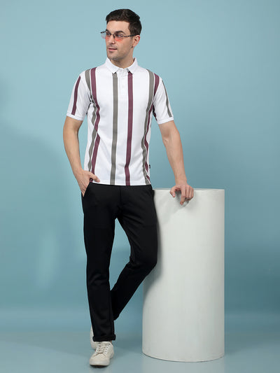Multi-Color Vertical Stripes Polo-Neck T-Shirt-Men T-Shirts-Crimsoune Club
