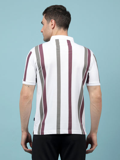 Multi-Color Vertical Stripes Polo-Neck T-Shirt-Men T-Shirts-Crimsoune Club