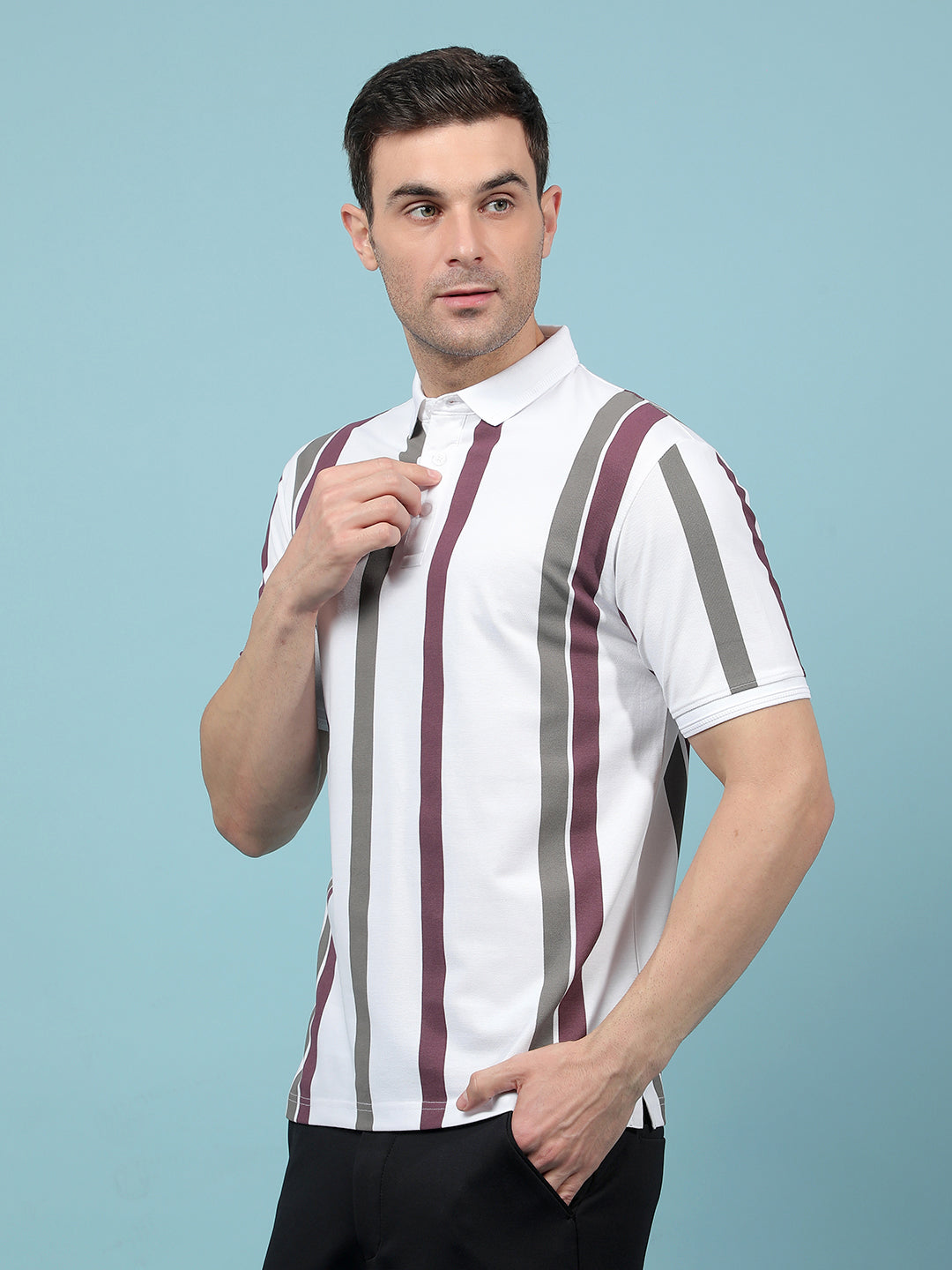 Multi-Color Vertical Stripes Polo-Neck T-Shirt-Men T-Shirts-Crimsoune Club