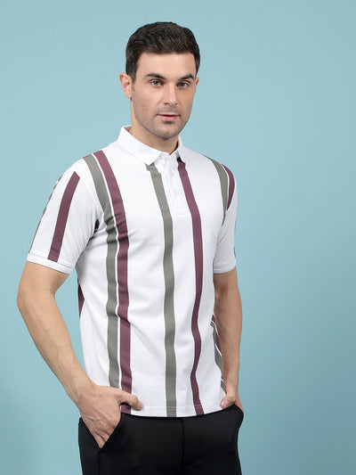 Multi-Color Vertical Stripes Polo-Neck T-Shirt-Men T-Shirts-Crimsoune Club