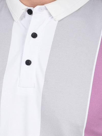 White Horizontal Stripes Polo Neck T-Shirt-Men T-Shirts-Crimsoune Club