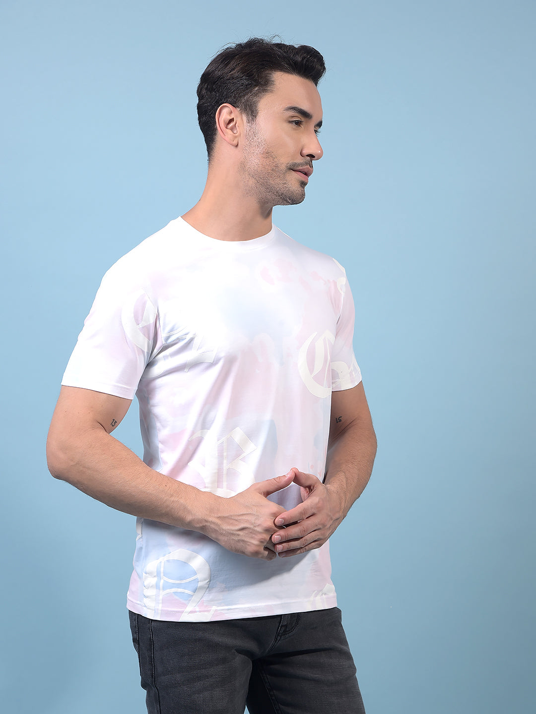 Men's Pink Printed T-Shirt-Men T-Shirts-Crimsoune Club