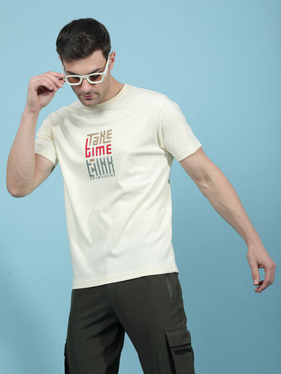 Cream Embellished T-Shirt-Men T-Shirts-Crimsoune Club