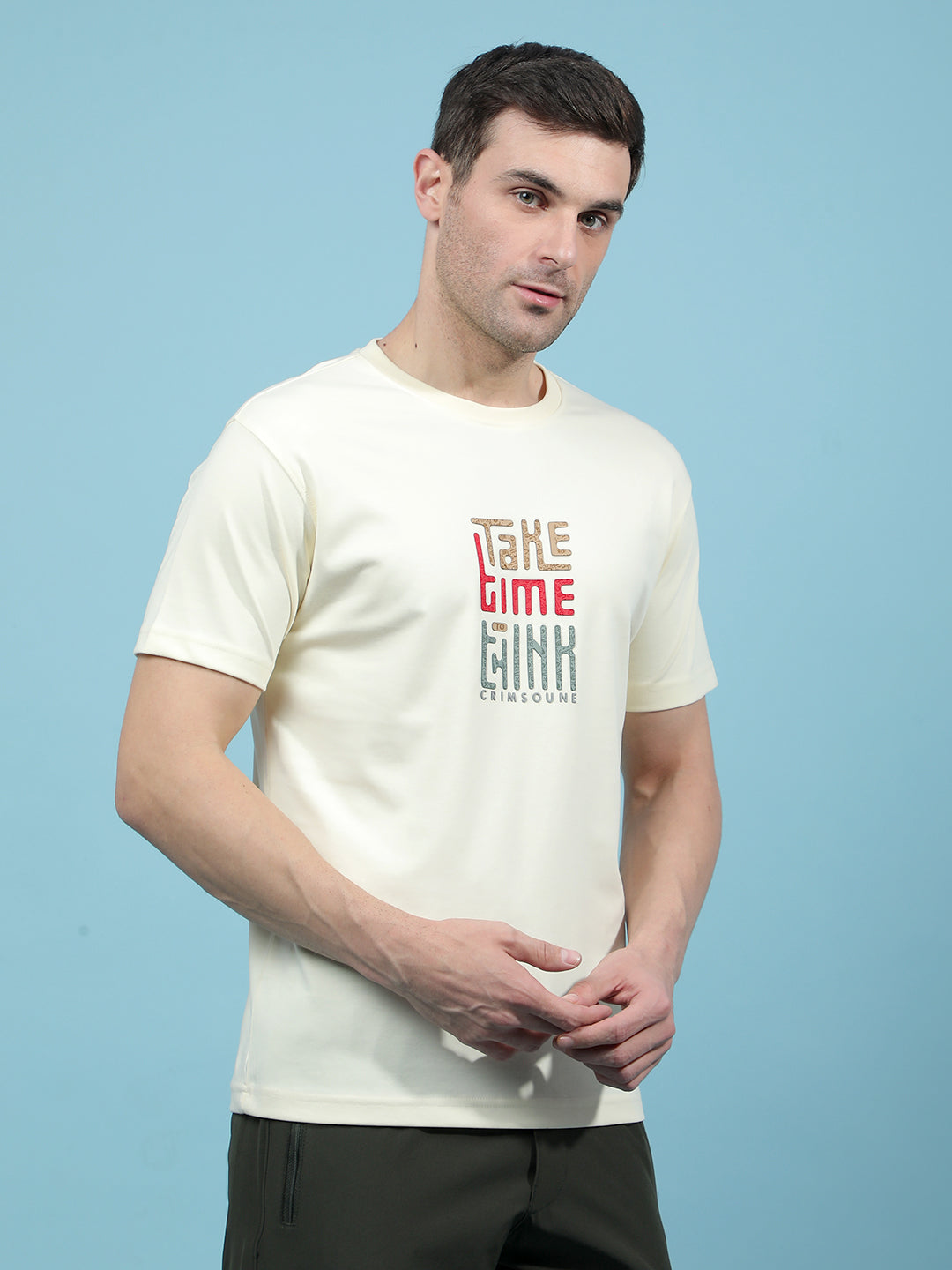 Cream Embellished T-Shirt-Men T-Shirts-Crimsoune Club