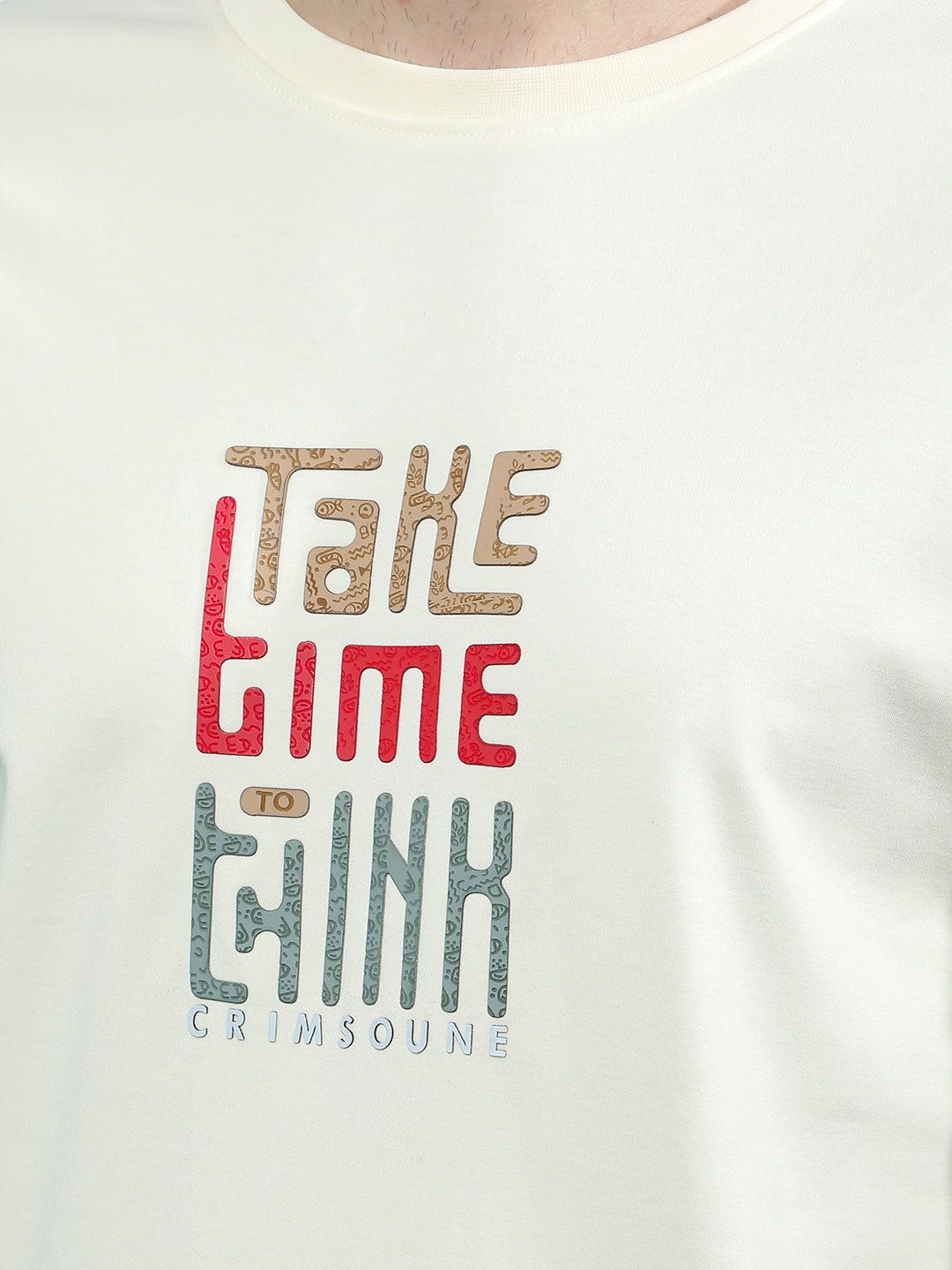 Cream Embellished T-Shirt-Men T-Shirts-Crimsoune Club