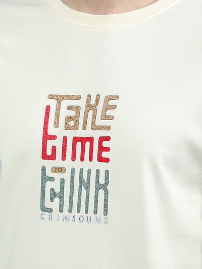 Cream Embellished T-Shirt-Men T-Shirts-Crimsoune Club