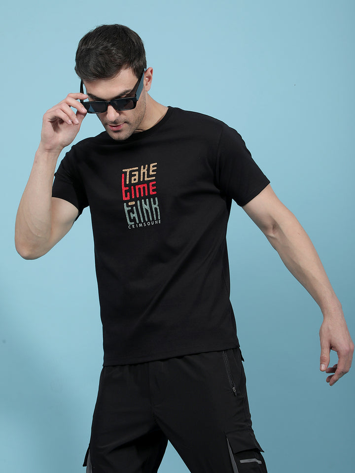 Black Embellished T-Shirt-Men T-Shirts-Crimsoune Club