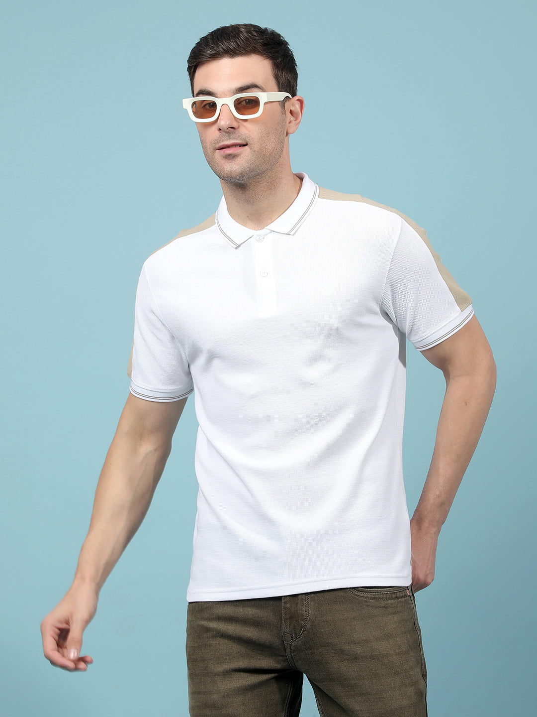 White Color-Blocked 100% Cotton Polo-Neck T-Shirt-Men T-Shirts-Crimsoune Club