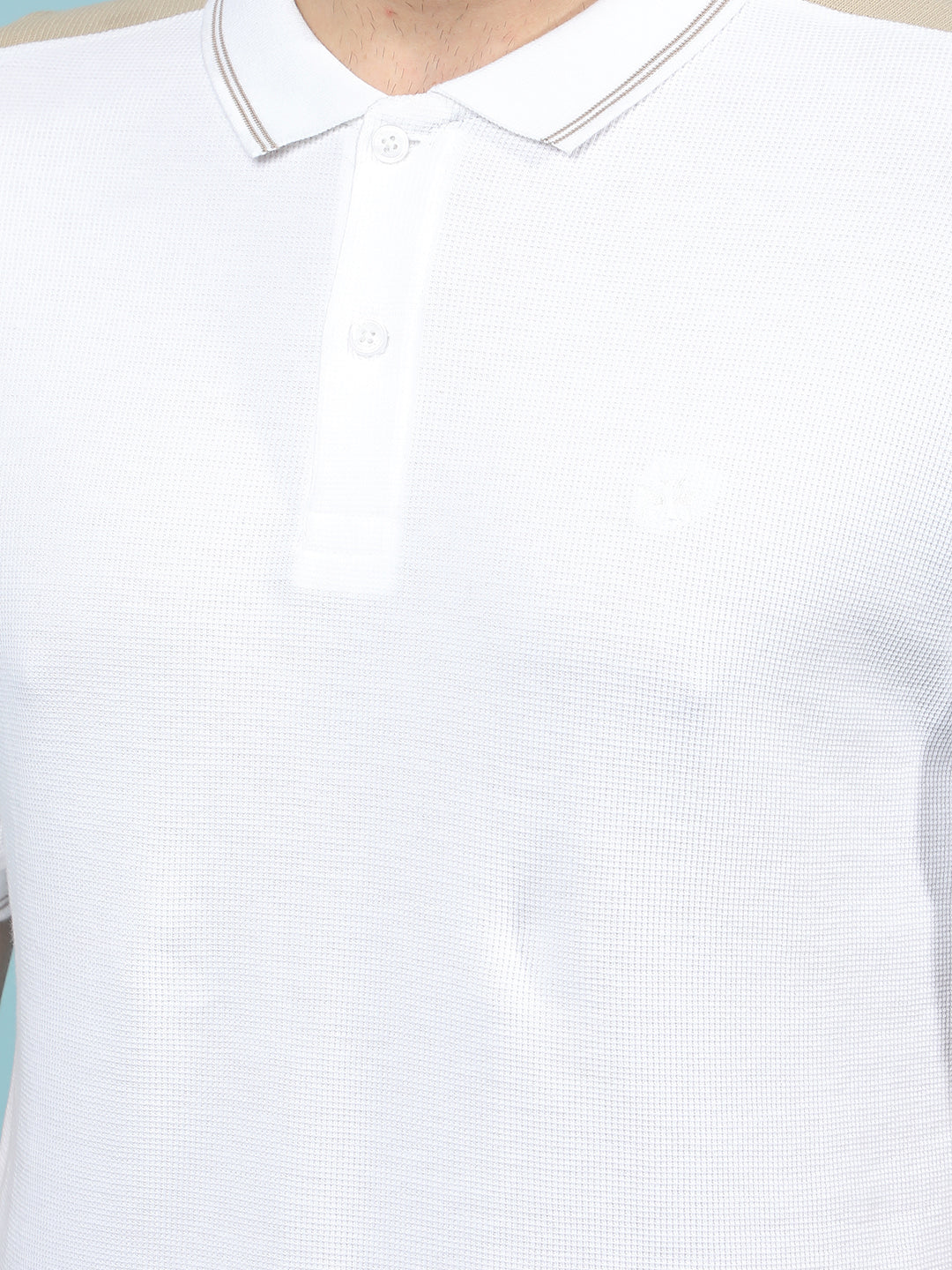 White Color-Blocked 100% Cotton Polo-Neck T-Shirt-Men T-Shirts-Crimsoune Club
