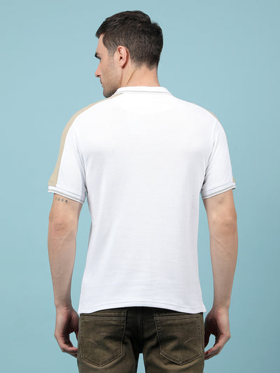 White Color-Blocked 100% Cotton Polo-Neck T-Shirt-Men T-Shirts-Crimsoune Club