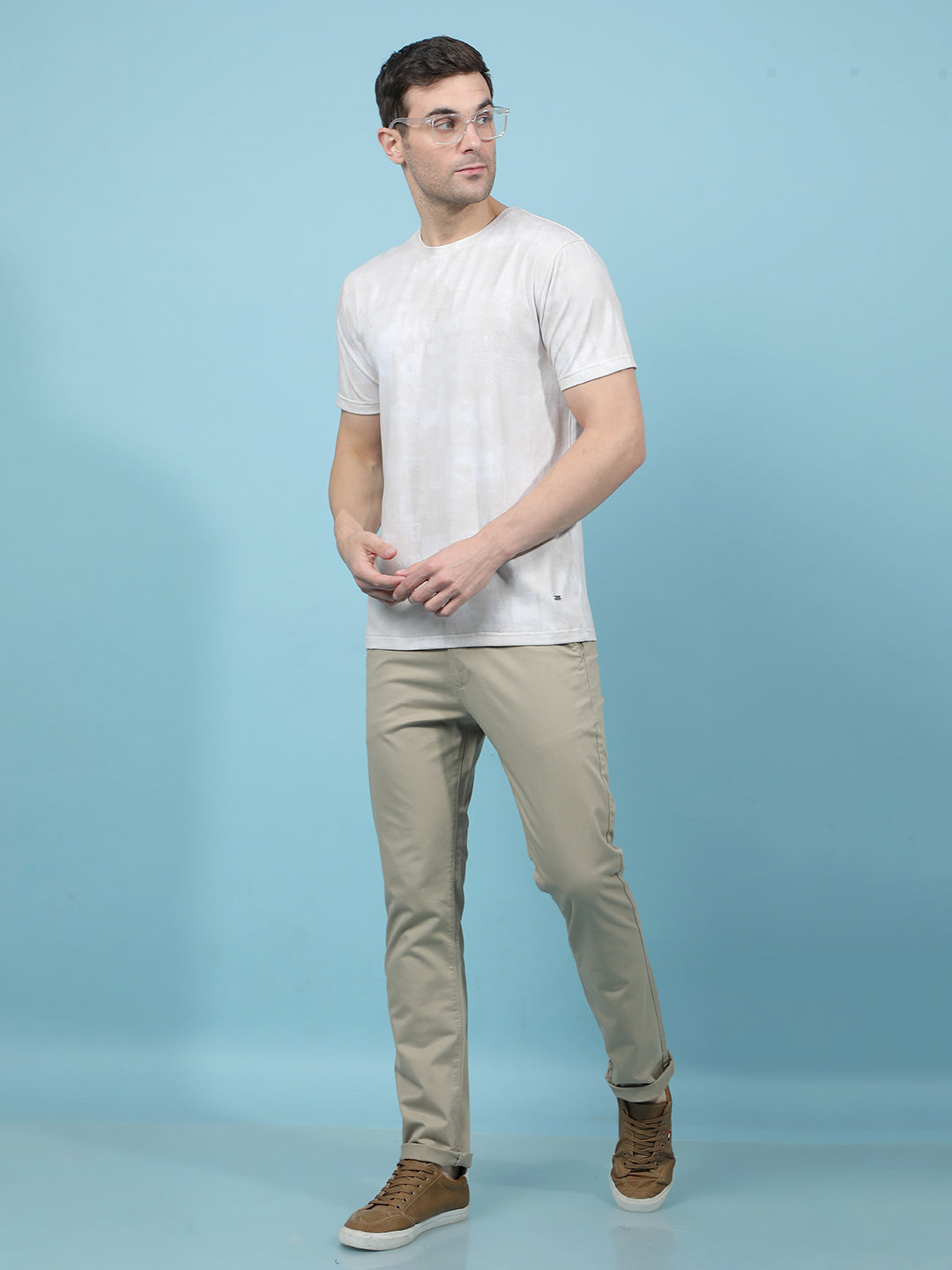 Beige Typographic Print T-Shirt-Men T-Shirts-Crimsoune Club