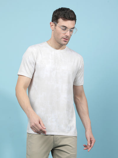Beige Typographic Print T-Shirt-Men T-Shirts-Crimsoune Club