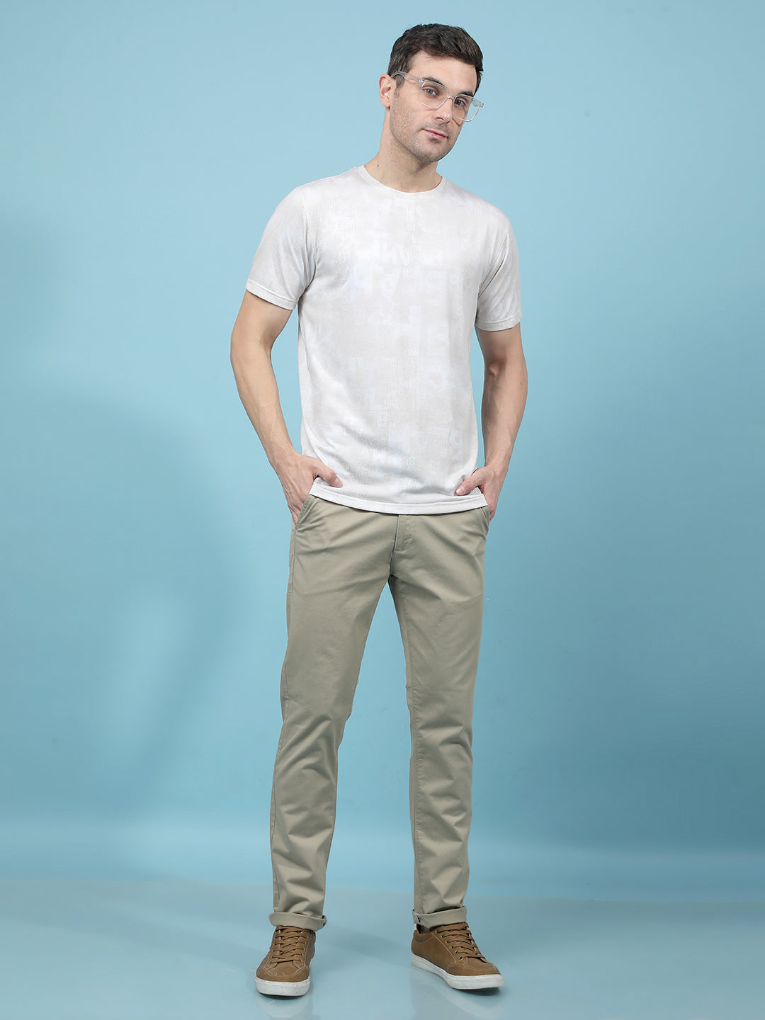Beige Typographic Print T-Shirt-Men T-Shirts-Crimsoune Club