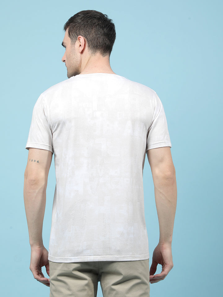 Beige Typographic Print T-Shirt-Men T-Shirts-Crimsoune Club