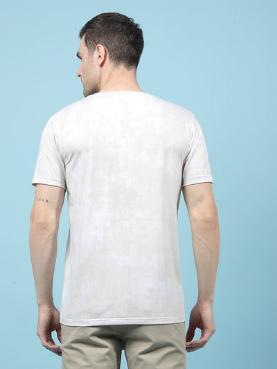 Beige Typographic Print T-Shirt-Men T-Shirts-Crimsoune Club