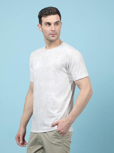 Beige Typographic Print T-Shirt-Men T-Shirts-Crimsoune Club