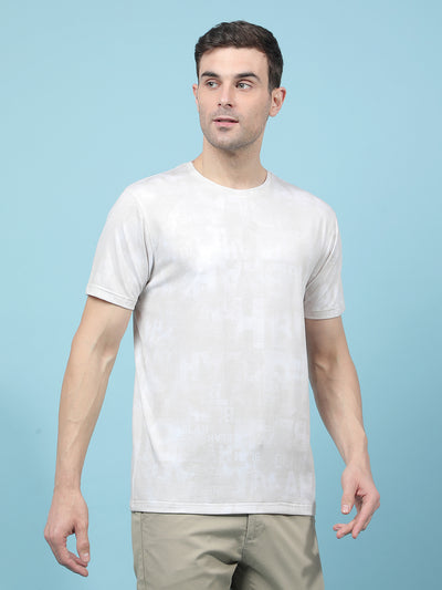 Beige Typographic Print T-Shirt-Men T-Shirts-Crimsoune Club
