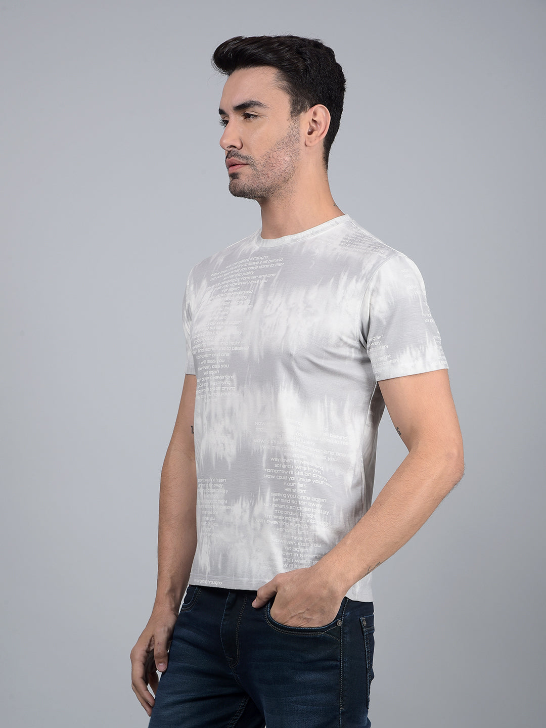 Grey Printed T-Shirt-Men T-Shirts-Crimsoune Club