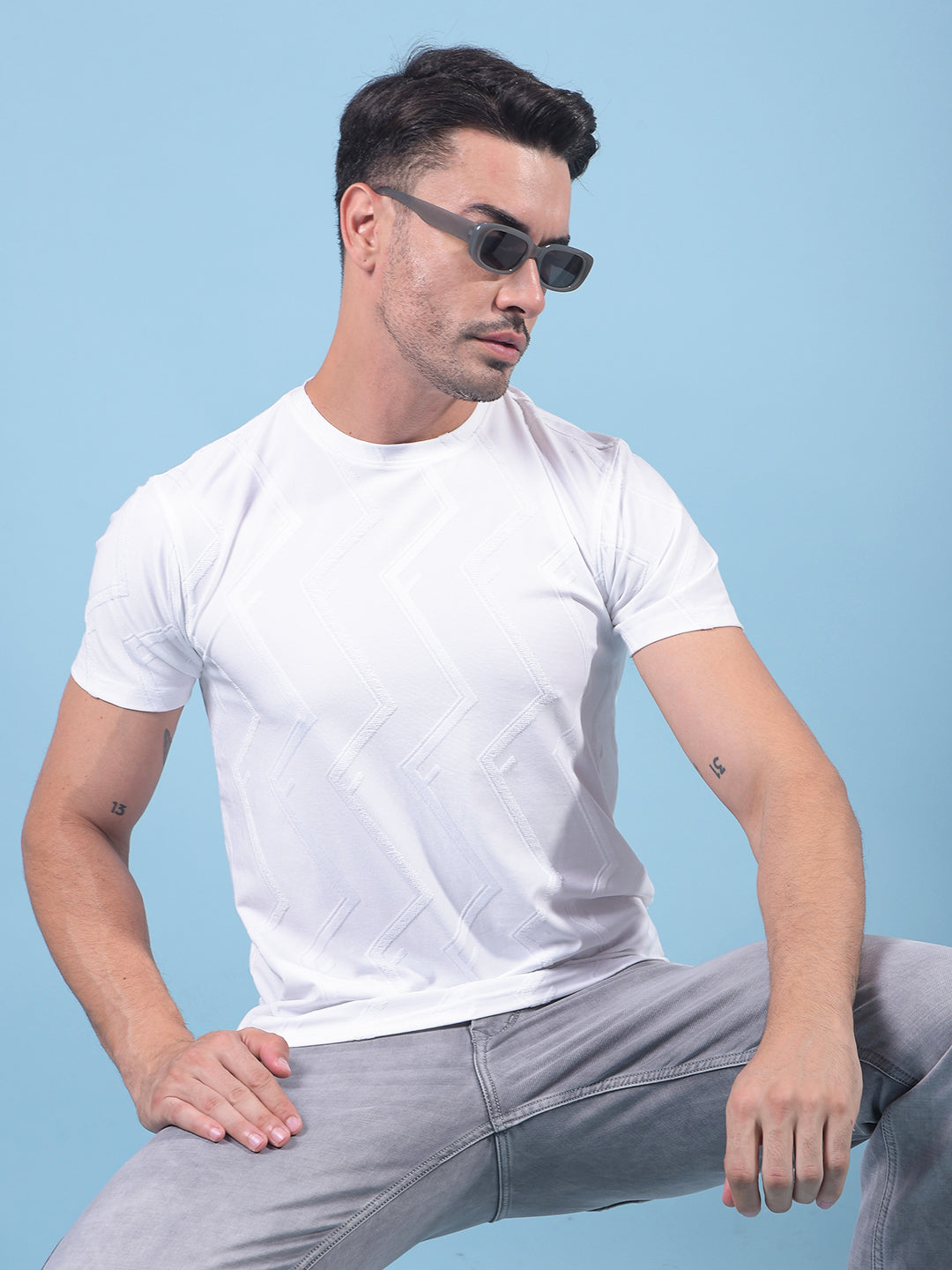 White Jacquard T-Shirt-Men T-Shirts-Crimsoune Club