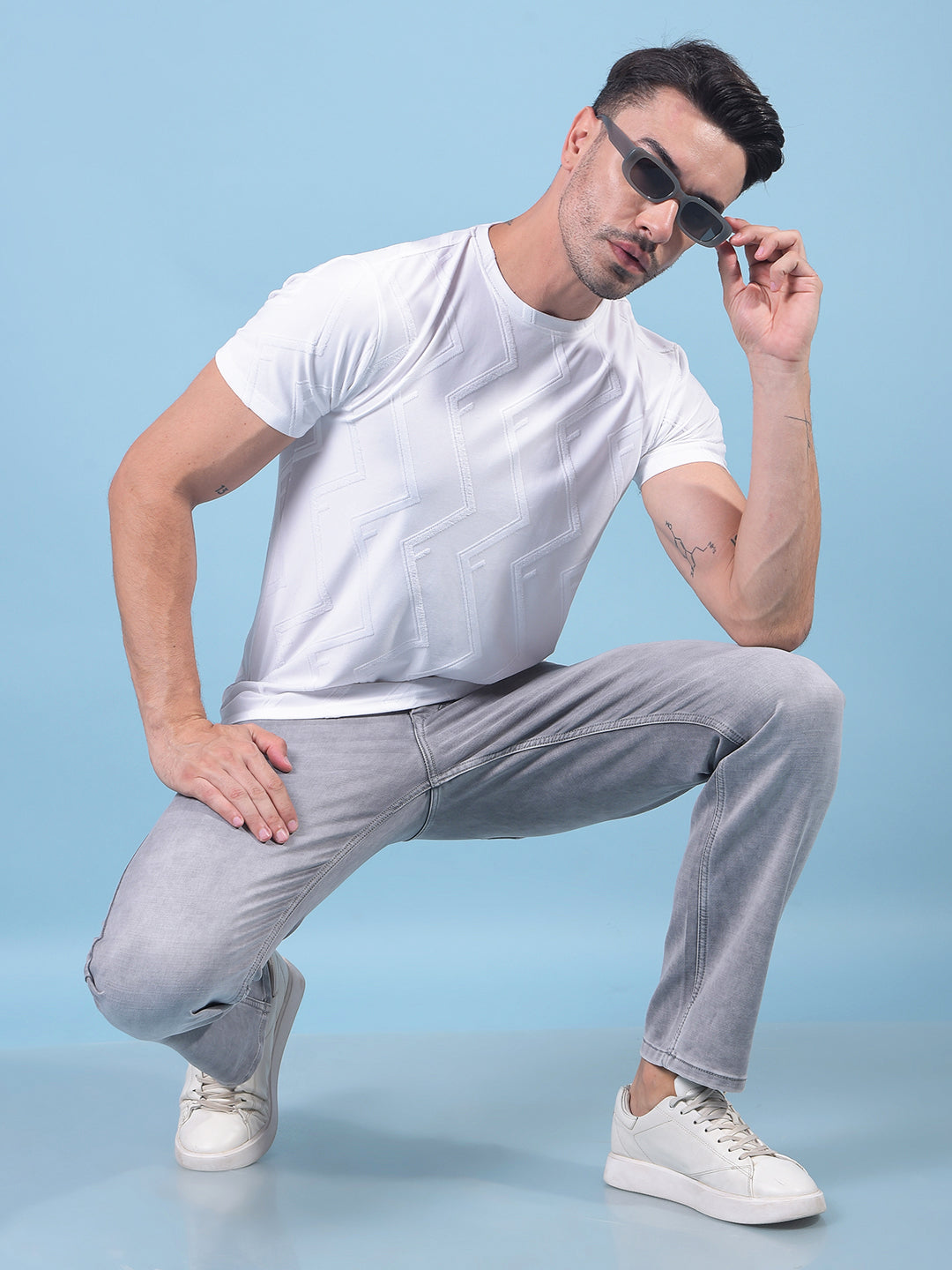 White Jacquard T-Shirt-Men T-Shirts-Crimsoune Club