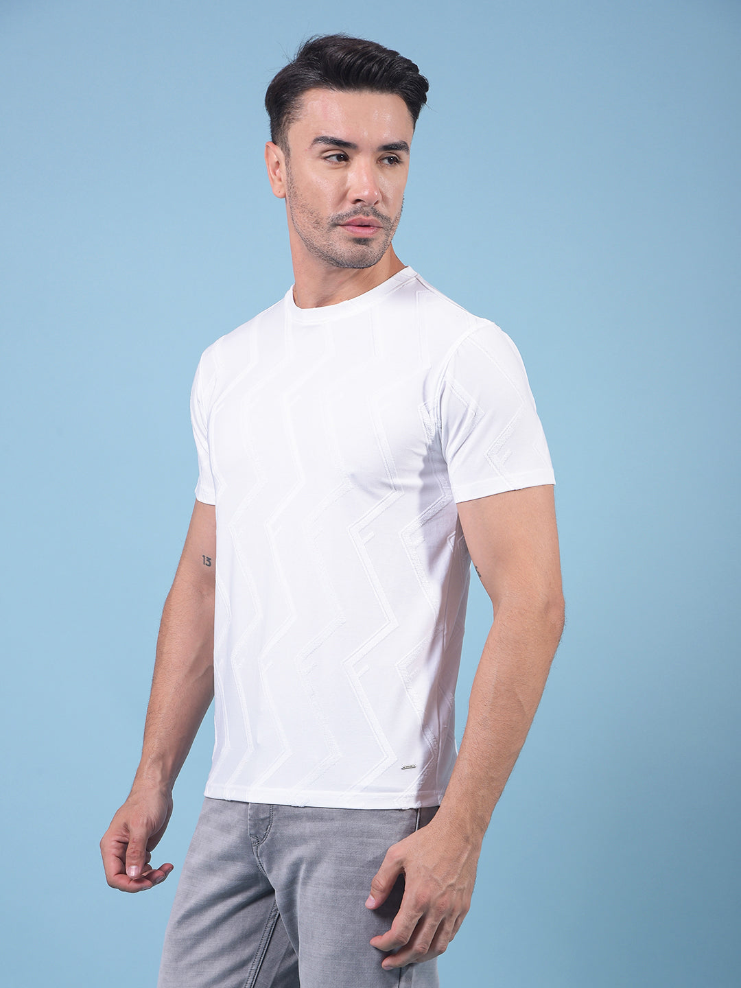 White Jacquard T-Shirt-Men T-Shirts-Crimsoune Club