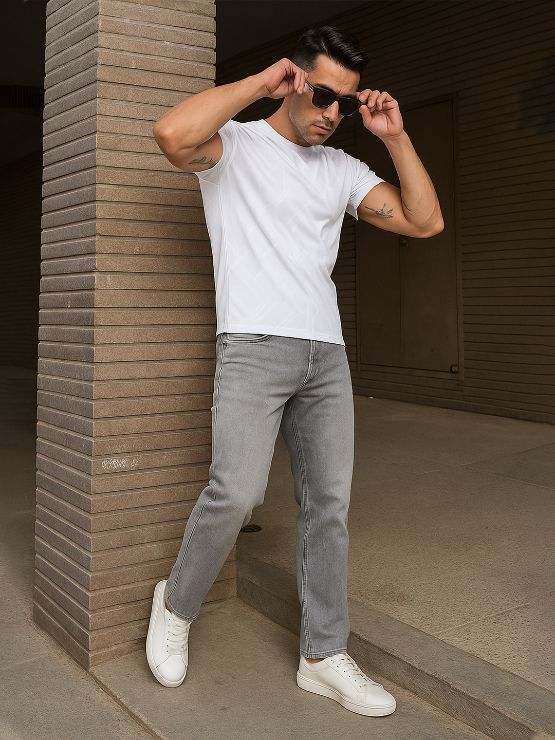 White Jacquard T-Shirt-Men T-Shirts-Crimsoune Club