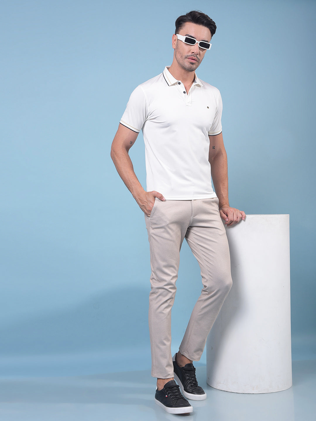 White Polo Neck T-Shirt-Men T-Shirts-Crimsoune Club