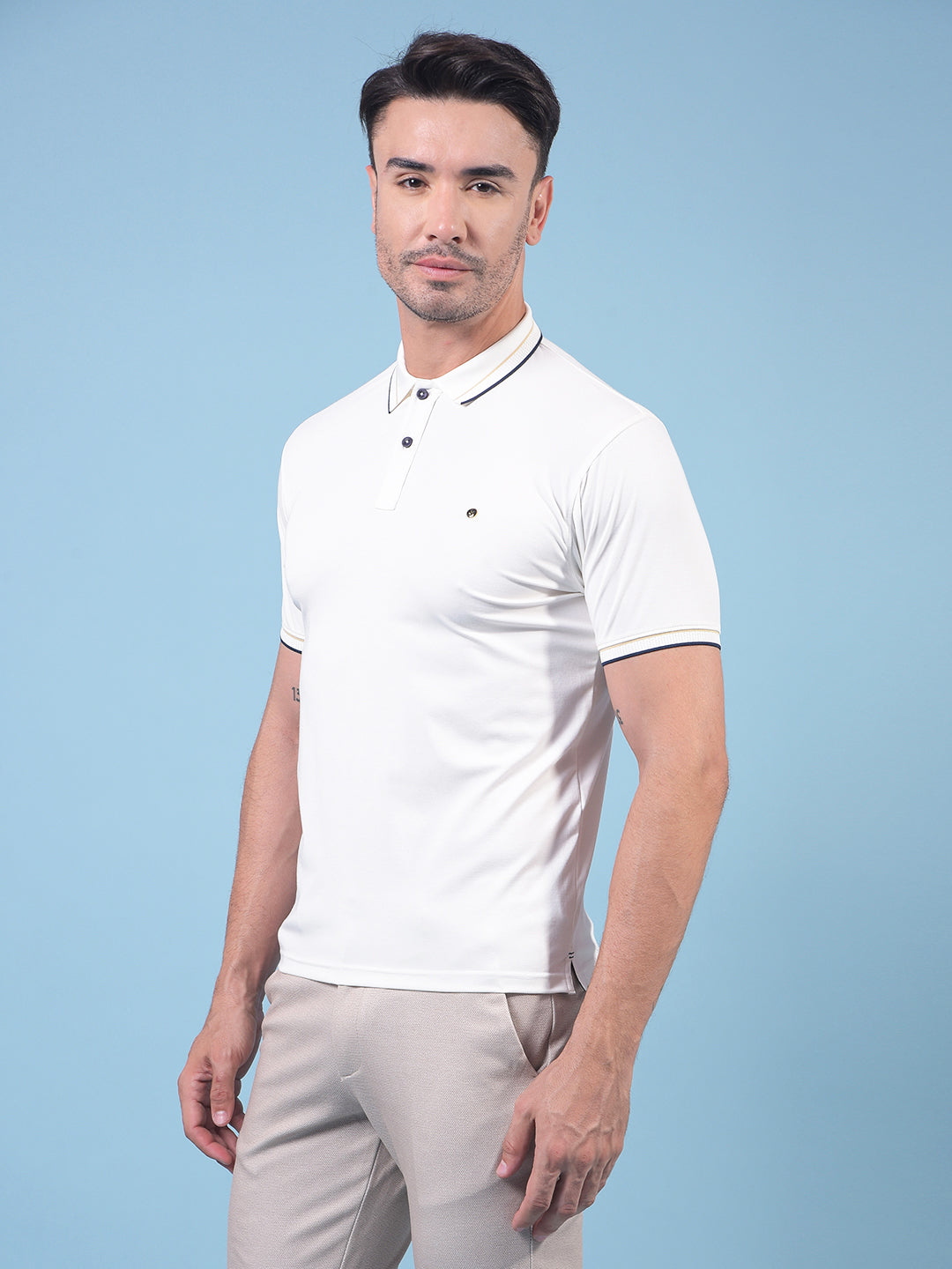 White Polo Neck T-Shirt-Men T-Shirts-Crimsoune Club