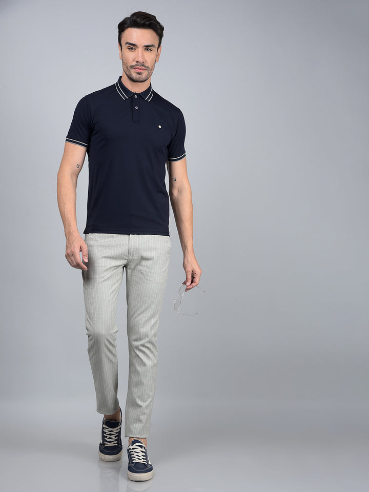 Navy Blue Polo Neck T-Shirt-Men T-Shirts-Crimsoune Club
