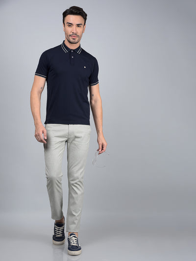 Navy Blue Polo Neck T-Shirt-Men T-Shirts-Crimsoune Club