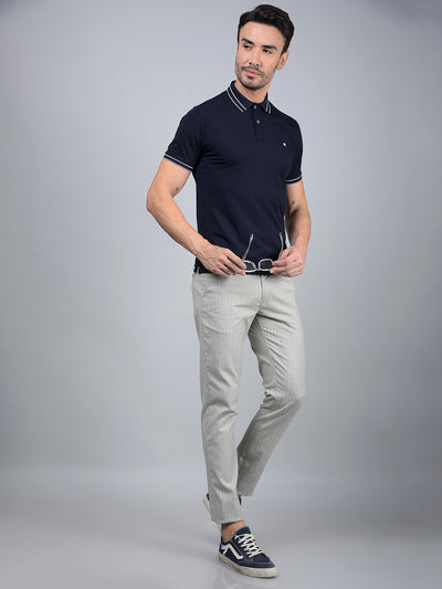 Navy Blue Polo Neck T-Shirt-Men T-Shirts-Crimsoune Club