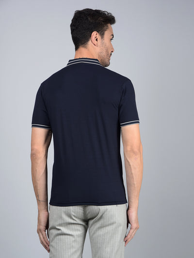 Navy Blue Polo Neck T-Shirt-Men T-Shirts-Crimsoune Club