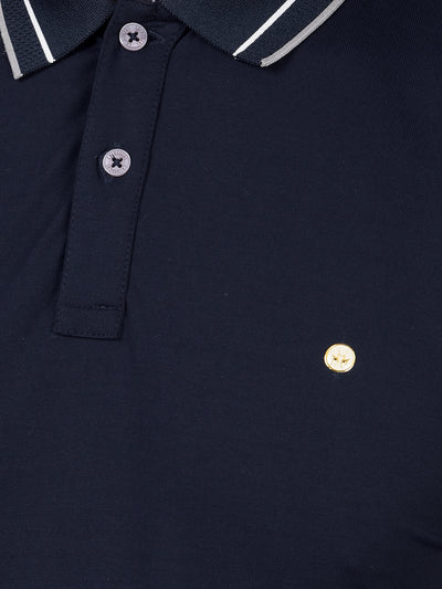 Navy Blue Polo Neck T-Shirt-Men T-Shirts-Crimsoune Club