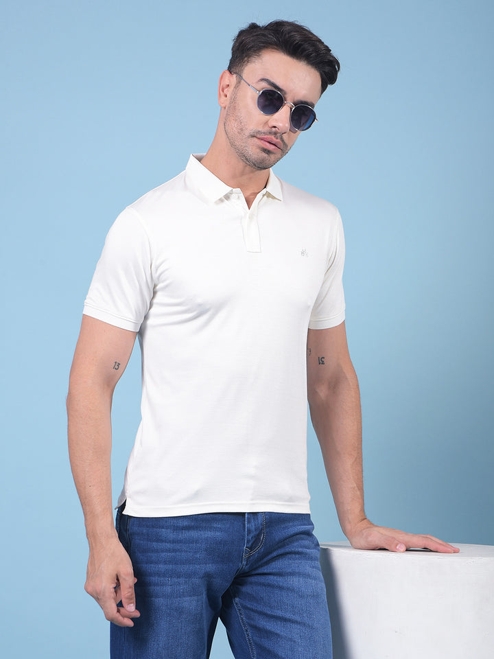 White Polo Neck T-Shirt-Men T-Shirts-Crimsoune Club
