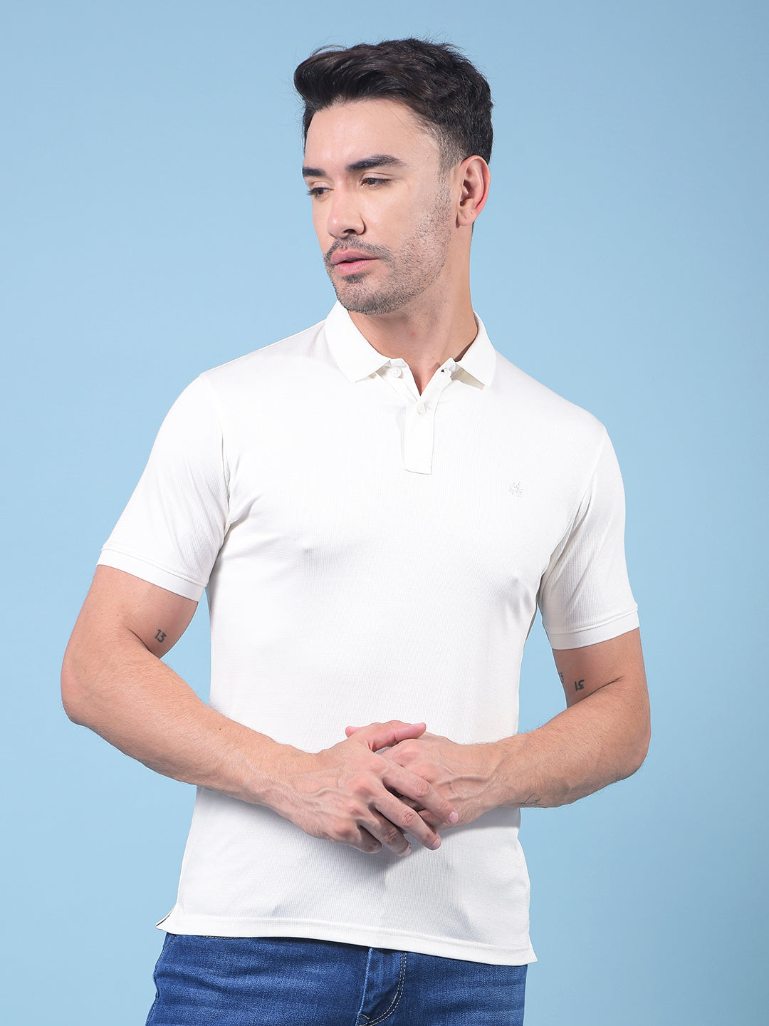 White Polo Neck T-Shirt-Men T-Shirts-Crimsoune Club