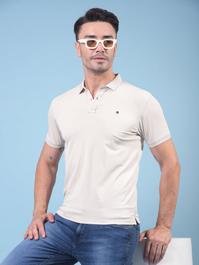 Beige Polo Neck T-Shirt-Men T-Shirts-Crimsoune Club