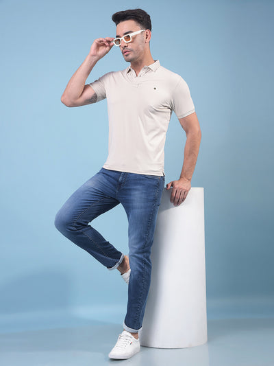 Beige Polo Neck T-Shirt-Men T-Shirts-Crimsoune Club