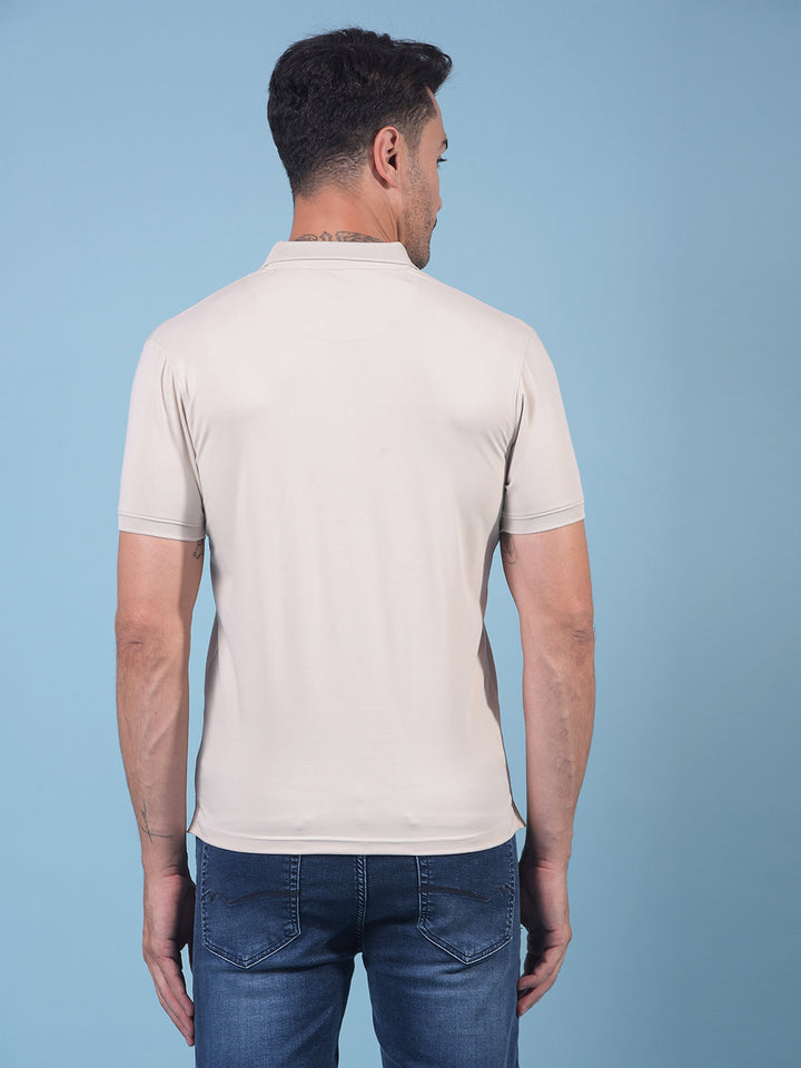 Beige Polo Neck T-Shirt-Men T-Shirts-Crimsoune Club