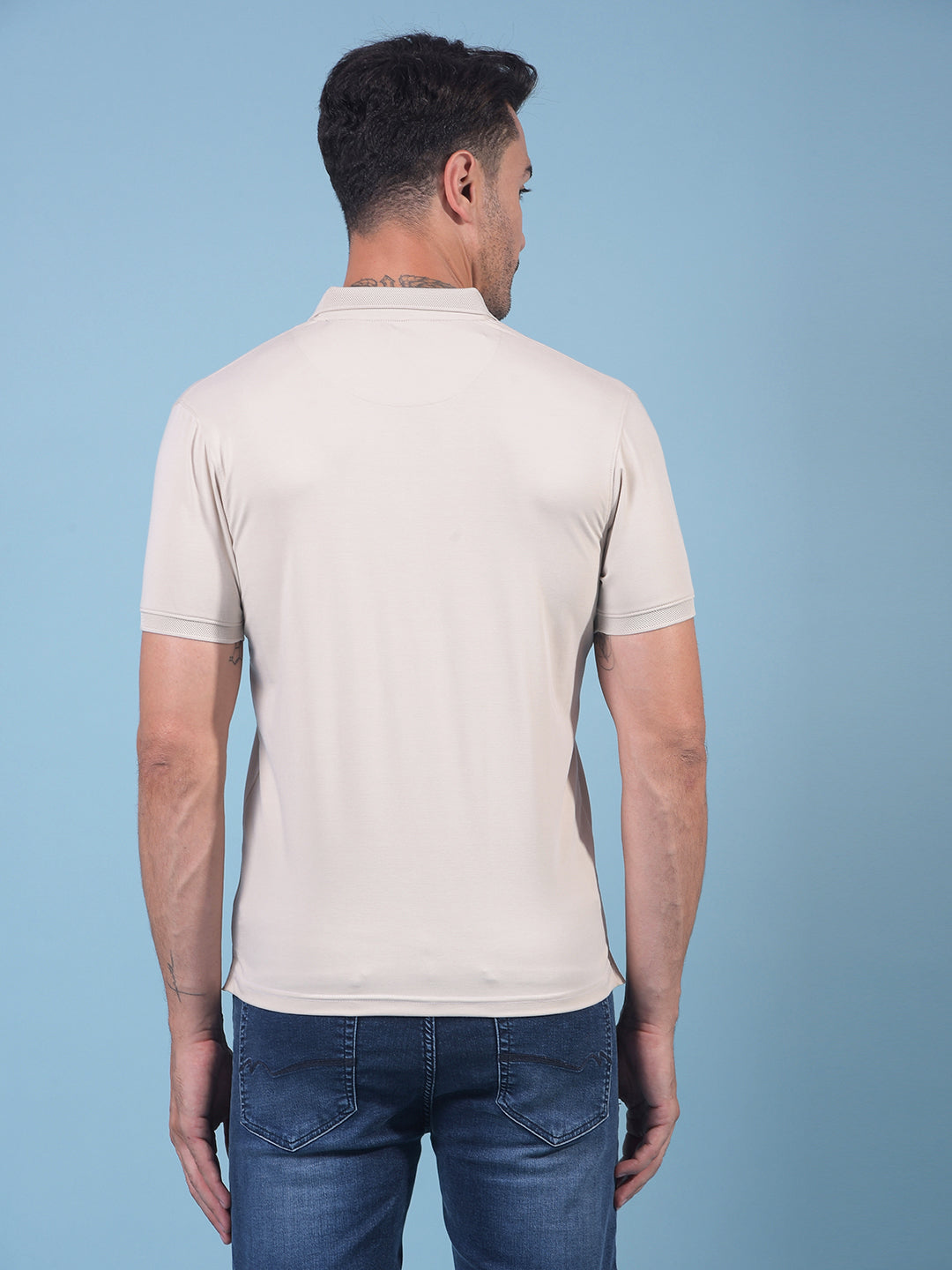 Beige Polo Neck T-Shirt-Men T-Shirts-Crimsoune Club