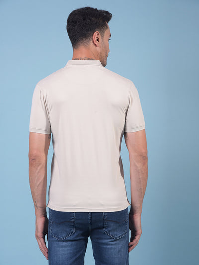 Beige Polo Neck T-Shirt-Men T-Shirts-Crimsoune Club
