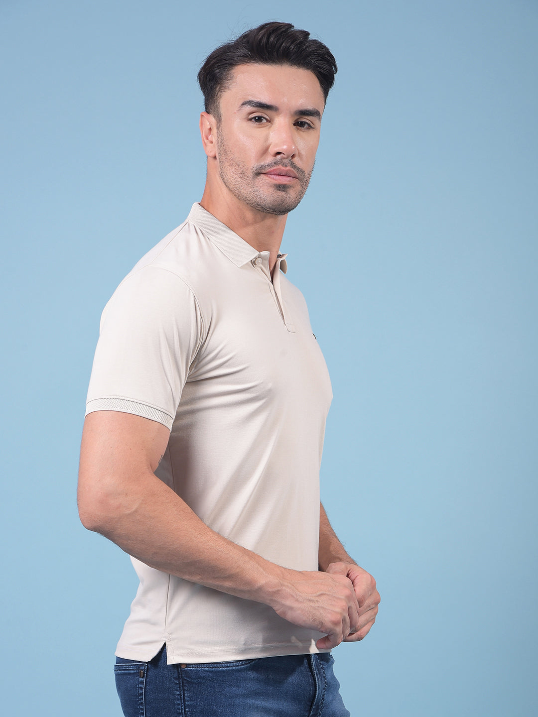 Beige Polo Neck T-Shirt-Men T-Shirts-Crimsoune Club